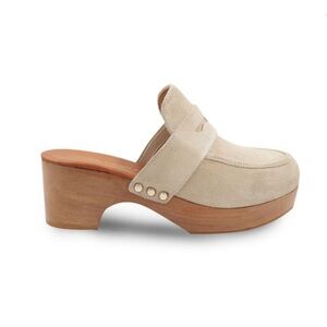 NEW André Assous Soraya Suede Clog Loafer Mule Ivory Size 10